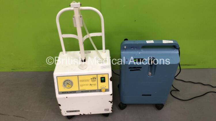 1 x Respironics Everflo Oxygen Concentrator and 1 x SAM 35 Suction Unit on Wheels