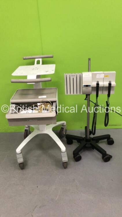 1 x Mortara ECG Trolley with Mortara AMxxSeries Cable and 1 x Riester ri-former Ophthalmic Unit on Trolley