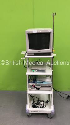 Olympus TC-C1 Clinical Trolley with Sony Trinitron Monitor, OTV-SC Digital Signal Processing Unit and Sony UP-2800P Printer with Missing Casing (All Power Up)