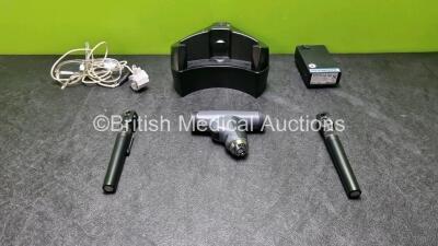 Job Lot Including 2 x Welch Allyn Ref 13010 Pocket Diagnostic Set, 1 x Welch Allyn Panoptic Ophthalmoscope, 1 x Voroscope 3.6 NiCad Battery and 1 x Keeler Head Torch Dock