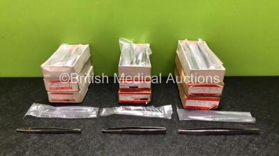 Job Lot Including 36 x Dressing Forceps 5 inch 1 x 2 Teeth (3 x Boxes of 12 - New In Box) 36 x T-Over End 5 inch Dressing Forceps (3 x Boxes of 12 - New In Box) and 36 x Travers Forceps 6 inch (3 x Boxes of 12 - New In Box)