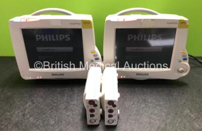 2 x Philips IntelliVue MP30 Patient Monitors (Both Power Up with Damage to Casing - See Photos) with 2 x Philips M3001A Modules Including Press, Temp, NBP, SpO2 and ECG/Resp Options