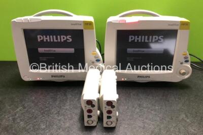 2 x Philips IntelliVue MP30 Patient Monitors (Both Power Up with Damage to Casing - See Photos) with 2 x Philips M3001A Modules Including Press, Temp, NBP, SpO2 and ECG/Resp Options