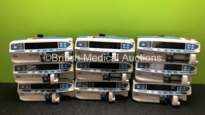 9 x CareFusion Alaris GH Syringe Pumps (All Power Up, 4 x Require Service, 1 x Crack in Casing - See Photos)