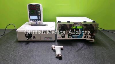 Mixed Lot Including 1 x Conmed Linvatec Power Pro Handpiece Ref PRO6150, 1 x FMS Duo + Fluid Management System (Powers up, Damage to Casing - See Photo) 1 x Mindray VS-800 Patient Monitor (Powers Up) and 1 x Luxtec Model 9300XSP Light Source (No Power)