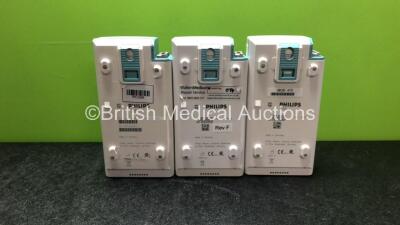 Job Lot Including 1 x Philips M3001A Opt: A01C12C06 Multiparameter Module with Press, Temp, NBP, SPO2 and ECG / Resp Options *Mfd - 03/2009*, 1 x Philips M3001A Opt: A02C06 Multiparameter Module with Press, Temp, NBP, SPO2 and ECG/Resp Options *Refurbishe - 3