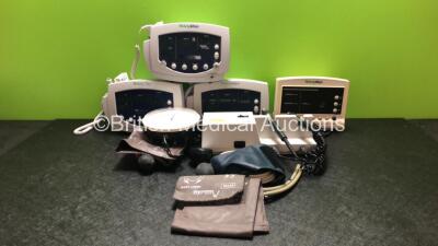 Job Lot Including 3 x Welch Allyn 53NT0 Vital Signs Monitors with Temperature Probes, 1 x Welch Allyn 52000 Series Vital Signs Monitor with BP Hose, 1 x Welch Allyn Wall Mounted Otoscope / Ophthalmoscope Set *No Heads*, 1 x Accoson BP Meter with BP Cuff a