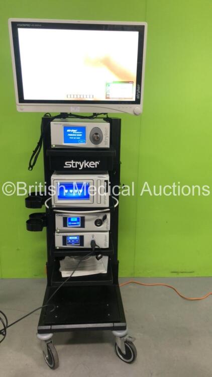 Stryker Stack System Including 1 x Stryker VisionPRO LED Display Monitor, 1 x Stryker Pneumo Sure High Flow Insufflator, 1 x Stryker SDC3 HD Information Management System, 1 x Stryker L9000 LED Light Source, 1 x Stryker 1488 HD High Definition Camera Unit