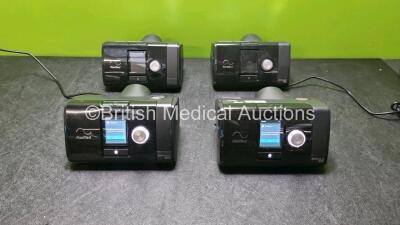 4 x ResMed AirSense 10 Elite Autoset CPAP Units with 4 x Power Supplies (All Power Up 1 x with Missing Cover On Case - See Photo) *EN 29021 / 29008 / 28998*