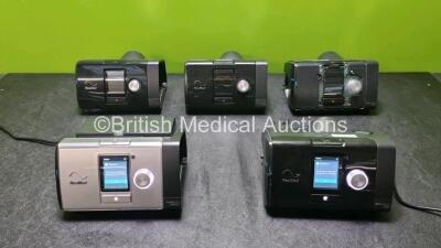 Job Lot Including 4 x ResMed AirSense 10 Elite Autoset CPAP Units (All Power Up All Units Missing Humidifier Chambers and 1 x Missing Casing - See Photos) and 1 x Resmed Lumis 100 VPAP ST-A Unit (Powers up, Missing Cover on Case and Humidifier Chamber - 