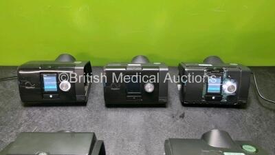 Job Lot Including 4 x ResMed AirSense 10 Elite Autoset CPAP Units (All Power Up All Units Missing Humidifier Chambers and 1 x Missing Casing - See Photos) and 1 x Resmed Lumis 100 VPAP ST-A Unit (Powers up, Missing Cover on Case and Humidifier Chamber - - 3