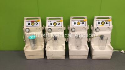 4 x OxyLitre elite High Suction Mobile Suction Unit 4 x Cups (All Power Up, 3 with Missing Lids)