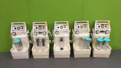 5 x OxyLitre elite High Suction Mobile Suction Unit 8 x Cups (All Power Up, 4 with Missing Lids)