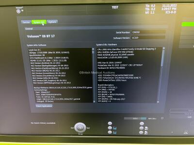 GE Voluson E8 BT17 Flat Screen Ultrasound Scanner *Mfd - 03/2017* Software Version - EC320 with 3 x Transducers / Probe (1 x C4-8-D *Mfd - 01/2017*, 1 x IC5-9-D *Mfd - 02/2021* and 1 x C1-5-D *Mfd - 02/2017*) and Sony UP-D998MD Digital Graphic Printer (Po - 11