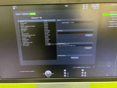 GE Voluson E8 BT17 Flat Screen Ultrasound Scanner *Mfd - 03/2017* Software Version - EC320 with 3 x Transducers / Probe (1 x C4-8-D *Mfd - 01/2017*, 1 x IC5-9-D *Mfd - 02/2021* and 1 x C1-5-D *Mfd - 02/2017*) and Sony UP-D998MD Digital Graphic Printer (Po - 12