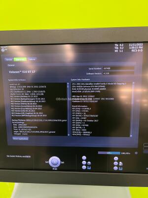 GE Voluson E10 BT17 OLED Flat Screen Ultrasound Scanner *Mfd - 10/2017* Software Version - EC320 with 4 x Transducers / Probes (1 x RIC5-9-D *Mfd - 05/2016*, 1 x RM6C *Mfd - 10/2017*, 1 x C1-5-D *Mfd - 09/2017* and 1 x C4-8-D *Mfd - 08/2017*) and Sony UP- - 13