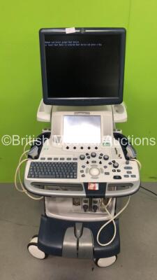 GE Logiq E9 REF 125315US2 Flat Screen Ultrasound Scanner *Mfd 02-2014* with 2 x Transducer / Probes, 1 x GE PL-D REF 5194432 Transducer / Probe *Mfd 01-2014* 1 x GE C1-5-D REF 5261135 Transducer / Probe *Mfd 10-2013* (Powers Up) *HDD Removed* *SN 125315US