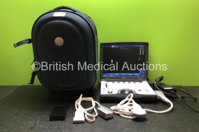 GE Logiq e Portable Ultrasound Scanner *Mfd - 28/12/2015* Software Version - R9.0.2 with 2 x Transducers / Probes (1 x L4-12t-RS *Mfd - 02/2019* and 1 x C1-5-RS *Mfd - 12/2015*), Power Supply and Spare Battery in Case (Powers Up) *471642WX9* **IR728**