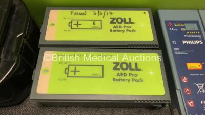 Job Lot Including 3 x Ref 6500-101-010 Batteries, 1 x Physio Control Ref 21330-001176 Battery, 1 x LSU Battery, 1 x Panasonic Rechargeable Lead Acid Battery, 2 x Zoll AED Pro Battery Packs and 10 x Philips FR2 M3863A Batteries *All Untested* - 5