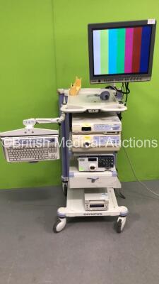 Olympus Stack Trolley Including 1 x Olympus OEV191H Monitor, 1 x Olympus Exera II CV-180 Camera Unit, 1 x Olympus Exera II CLV-180 Light Source Unit, 1 x Olympus CV-170 Video Processor / LED Light Source, 1 x Sony DV0-1000MD Printer (Powers Up) *SN 77292