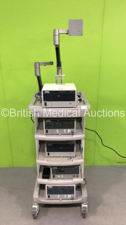 Karl Storz Stack Trolley Including 1 x Karl Storz Endoskope AIDA II 200460 20 control Unit, 1 x Karl Storz Endoskope AIDA 200960 20 control Unit, 2 x Karl Storz Endoskope 264305 20 SCB electronic endoflator Units and 1 x Karl Storz Endoskope SCB unidrive