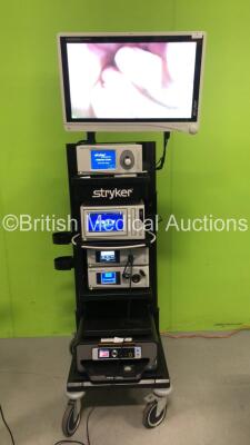 Stryker Stack Trolley Including 1 x Stryker Vision Pro LCD Display Monitor with 1 x Stryker Pneumo Sure High Flow Insufflator, 1 x Stryker SDC3 HD Information Management System, 1 x Stryker 1488 HD High Definition Camera Unit, 1 x Stryker L9000 LED Light