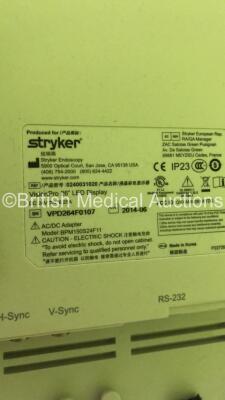 Stryker Stack Trolley Including 1 x Stryker Vision Pro LCD Display Monitor with 1 x Stryker Pneumo Sure High Flow Insufflator, 1 x Stryker SDC3 HD Information Management System, 1 x Stryker 1488 HD High Definition Camera Unit, 1 x Stryker L9000 LED Light - 9