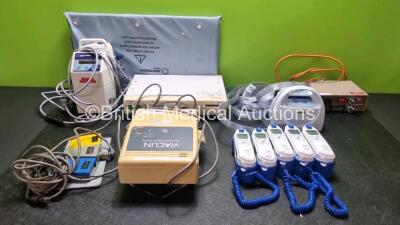 Mixed Lot Including Fukuda Denshi HS-700 Base Unit, 1 x Huntleigh Viaclin Alternating Pressure Overlay, 1 x Codman Diathermy Footswitch 16 x Covidien Genius 3 Tympanic Thermometers with Bases, 1 x Kendall SCD Express DVT Pumps with Vascular Refill Detecti