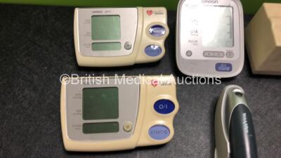 Mixed Lot Including 2 x Omron M5-I Digital BP Monitors (Both Missing Battery Casing - See Photos) 1 x Omron M6 Digital BP Monitor (Missing Battery Casing - See Photos) 1 x Braun Pro 4000 Thermometer and 1 x Welch Allyn 767 Series Transformer with 2 x Hand - 2