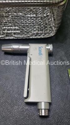 Job Lot Including 3 x ScandiMed 4410 Implant A.B. Handpieces, 1 x Swiss Drill Ref 05.001.253 Attachment 1 x Swis Drill AO / ASI Ref 05.001.250 Attachment, 1 x Swiss Mini Dental 532.011 Attachment, and 1 x Swiss 510.191 Attachment in Metal Tray - 2