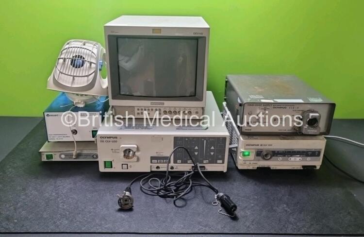 Job Lot Lot Including 1 x Olympus AR-T12E Camera with 1 x MAJ-554 Camera Head, 1 x Steward Medical Light Source, 1 x Olympus OTV-SC Digital Signal Processing Unit, 1 x Olympus CLV-U20 Universal Light Source Unit, 1 x Olympus CLV-S30 Light Source Unit (Da