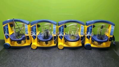 4 x Laerdal LSU Suction Units with 4 x Cups All with Missing Lids (All Power Up 2 with Damage to Casing - See Photo) *SN 78161071930 / 78161071912 / 78200441933 / 78161071921*