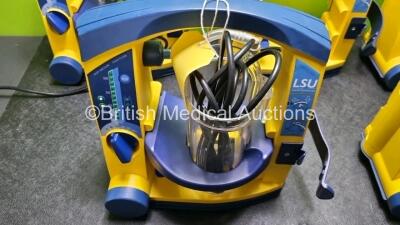 5 x Laerdal LSU Suction Units with 4 x Cups All with Missing Lids (All Power Up, 2 x Damage to Casing - See Photos) *SN 78151184105 / 78200897170 / 78130894712 / 78510968425 / 78331076559* - 3