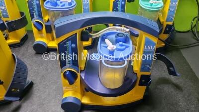 5 x Laerdal LSU Suction Units with 4 x Cups and lids (4 x Power Up, All with Damage to Casing - See Photos) - 6