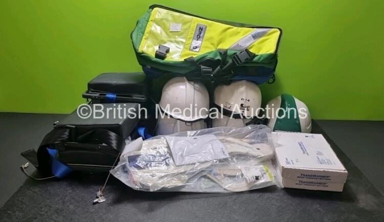 Job Lot Including 5 x Ambulance Helmets all with marks, 5 x Toughbook Docking Stations, 10 x Transwarmer Infant Transport Mattresses (2 x In Photo), 2 x Laerdal Stifneck Select Collars, 2 x Ambu Perfit ACE Adjudtablre Collars and 2 x Ambulance Bags *cag