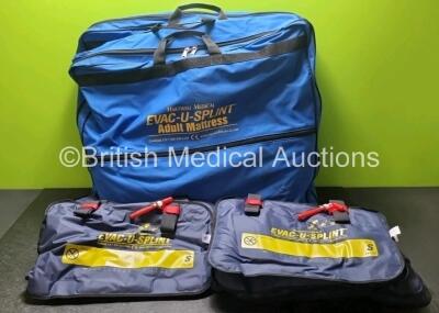 Job Lot Including 5 x Hartwell Medical Evac-U-Splint Adult Mattresses Including 5 x Pumps in Carry Bag (2 x in Photo) 8 x Hartwell Medical Evac-U-Splint Foam Blocks, 1 x PAX Mattress with 1 x Pump, 2 x Hartwell Medical Evac-U-Splint Mattress Carry Cases a