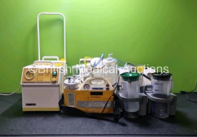 Job Lot Including 2 x SAM 12 Medical Suction Units (Both Power Up 1 x with Crack in Gauge - See Photo) 2 x Eschmann VP25 Portable Suction Units with 3 x Suction Cups (Both Power Up) 2 x Devilbiss Homecare Suction Units with 2 x Suction Cups 1 x OB 2012 Su