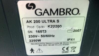 3 x Gambro AK 200 Ultra S Dialysis Machines (1 Powers Up with Alarm, 1 Draws Power with Blank Screen and 1 No Power) - 6