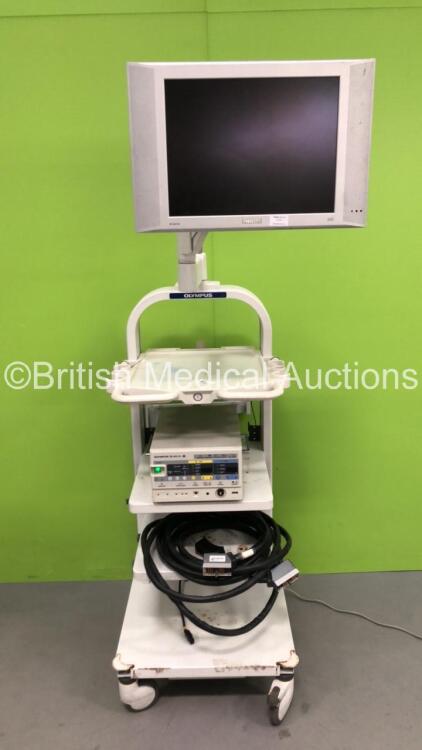 Olympus Stack Trolly with 1 x Olympus UES-30 Electrosurgical Unit (Powers Up) 1 x Philips Flat TV Monitor (Untested Due to Missing Power Supply) 1 x Olympus ECS-260 Connection Cable