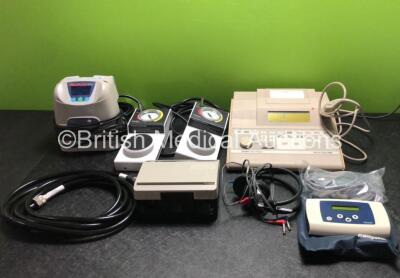 Mixed Lot Including 1 x Welch Allyn TM262 Auto Tymp Tympanometry Screening System with Handpiece and Power Supply (Powers Up) 1 x Welch Allyn Lite Box (Powers Up) 2 x Stryker Automatic High Vacuum Foot Pumps with Hoses, 1 x MA7 Air Hose, 1 x Venaflow Elit