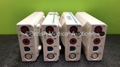 4 x Philips M3001A Modules with ECG, SpO2, NBP, Temp and Press Options (1 x Damage to Casing - See Photos)