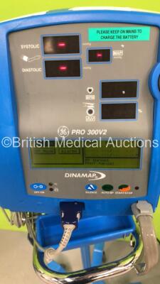 4 x GE Dinamap Pro 300V2 Vital Signs Monitors on Stands with Selection of Leads (All Power Up)*S/N AAX06180013SA / 003M3379001* - 2