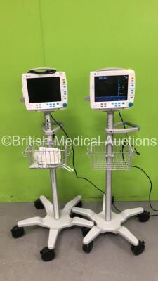 2 x GE B30 Patient Monitors on Stands with 2 x E-PSMPW Multiparameter Module with NIBP, P1, P2, T1, T2, SPO2 and ECG Options (Both Draw Power, 1 x Blank Screen) *S/N SF313197161WA / SF313197160WA*