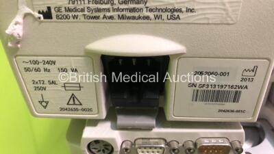 2 x GE B30 Patient Monitors on Stands with 1 x E-PSMPW Multiparameter Module with NIBP, P1, P2, T1, T2, SPO2 and ECG Options and 1 x N-FC-00 Gas Module with Mini D-Fend Water Trap (Both Power Up) *S/N SF13197162WA / SF1313207166WA* - 4