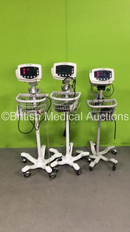 3 x Welch Allyn 53N00 Vital Signs Monitors on Stands (All Power Up) *S/N JA113032 / JA110578*