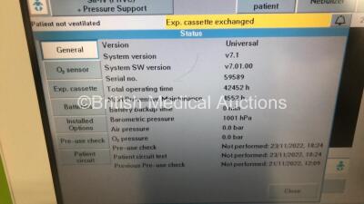 Maquet Servo i Ventilator Model 06487800 System Version 7.1 - System Software Version V7.01.00 - Total Operating Hours - 42452h with Hoses (Powers Up) *C* - 2