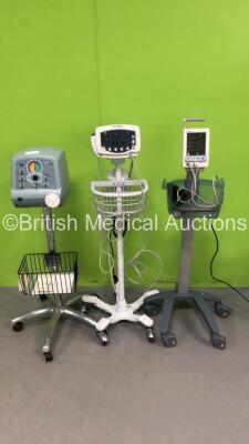 1 x Mindray Datascope Duo Vital Signs Monitor on Stand, 1 x Respironics Cough Assist Unit on Stand and 1 x Welch Allyn 53ST0 Vital Signs Monitor on Stand (All Power Up)