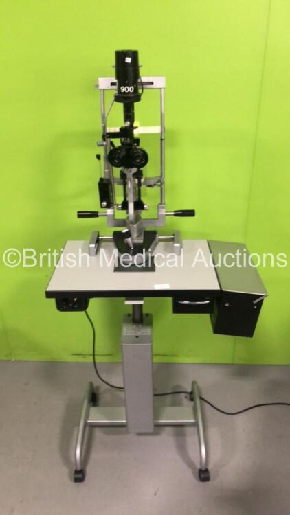 Haag-Streit Bern 900 Slit Lamp with 2 x 10x Eyepieces on Table (Powers Up with Good Bulb)