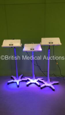 3 x Natus Blue LED Phototherapy Lamps on Stands (All Power Up) *S/N 19853 / 19843 / 19846*