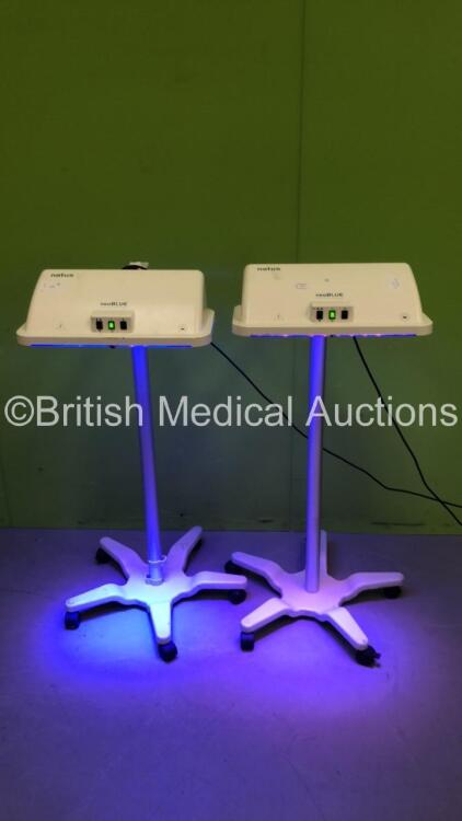 2 x Natus Blue LED Phototherapy Lamps on Stands (Both Power Up) *S/N 19840 / 19852*